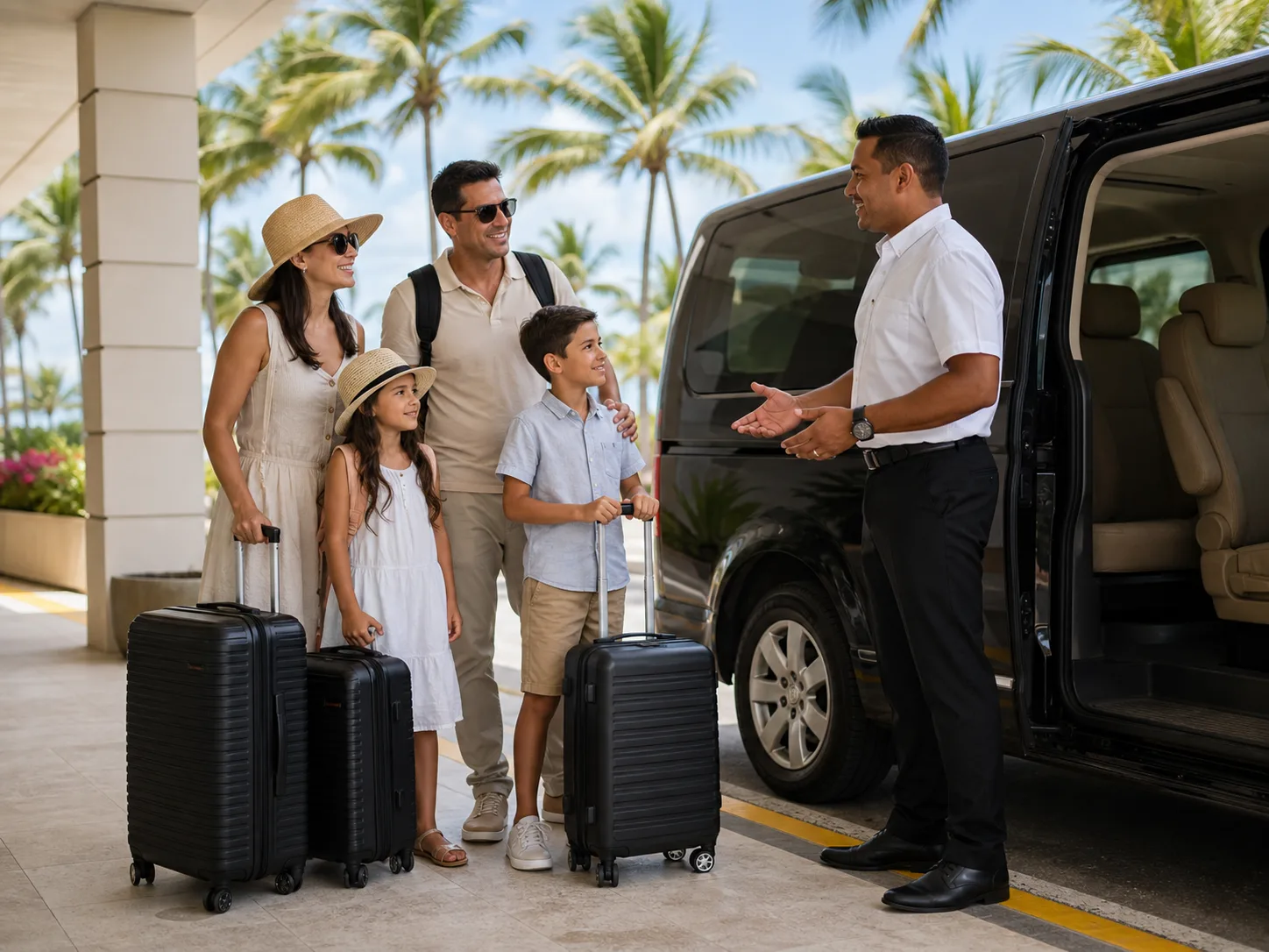 Family meeting a private transfer driver at Punta Cana Airport